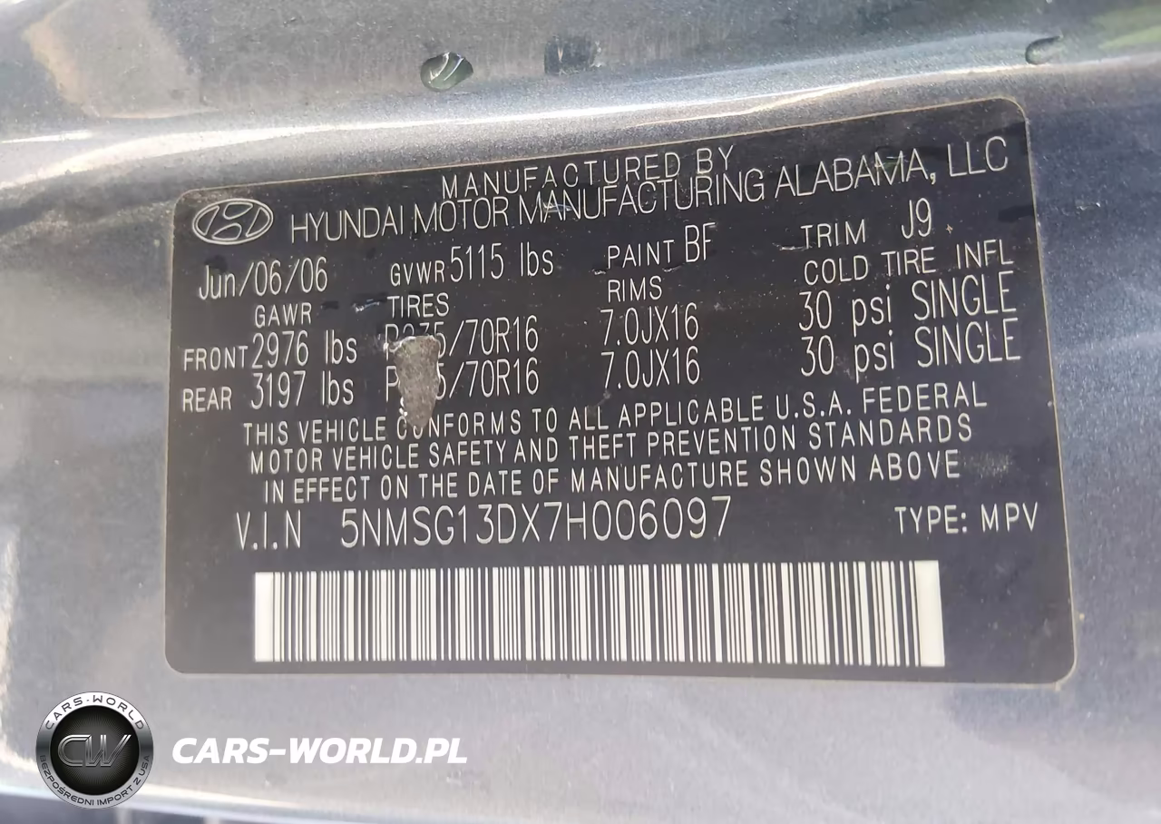 2007 Hyundai Santa Fe Gls VIN:5NMSG13DX7H006097 - 9