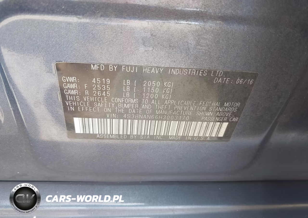 2017 Subaru Legacy 2.5I Limited VIN:4S3BNAN66H3003170 - 9