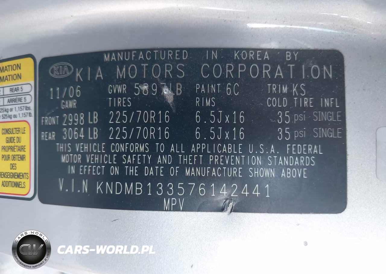 2007 Kia Sedona VIN:KNDMB133576142441 - 9