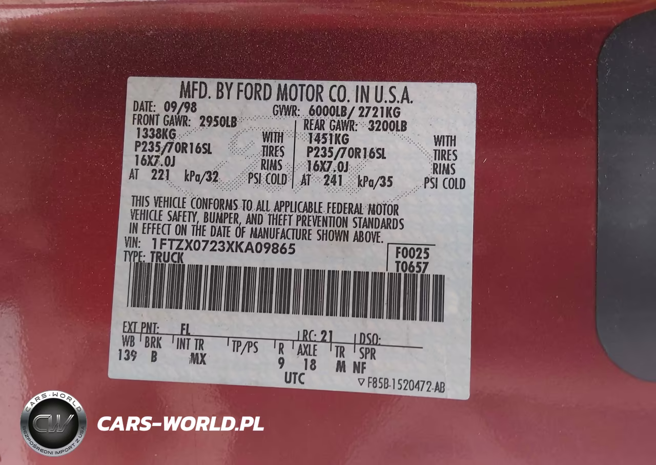 1999 Ford F-150 Xl-Xlt VIN:1FTZX0723XKA09865 - 9