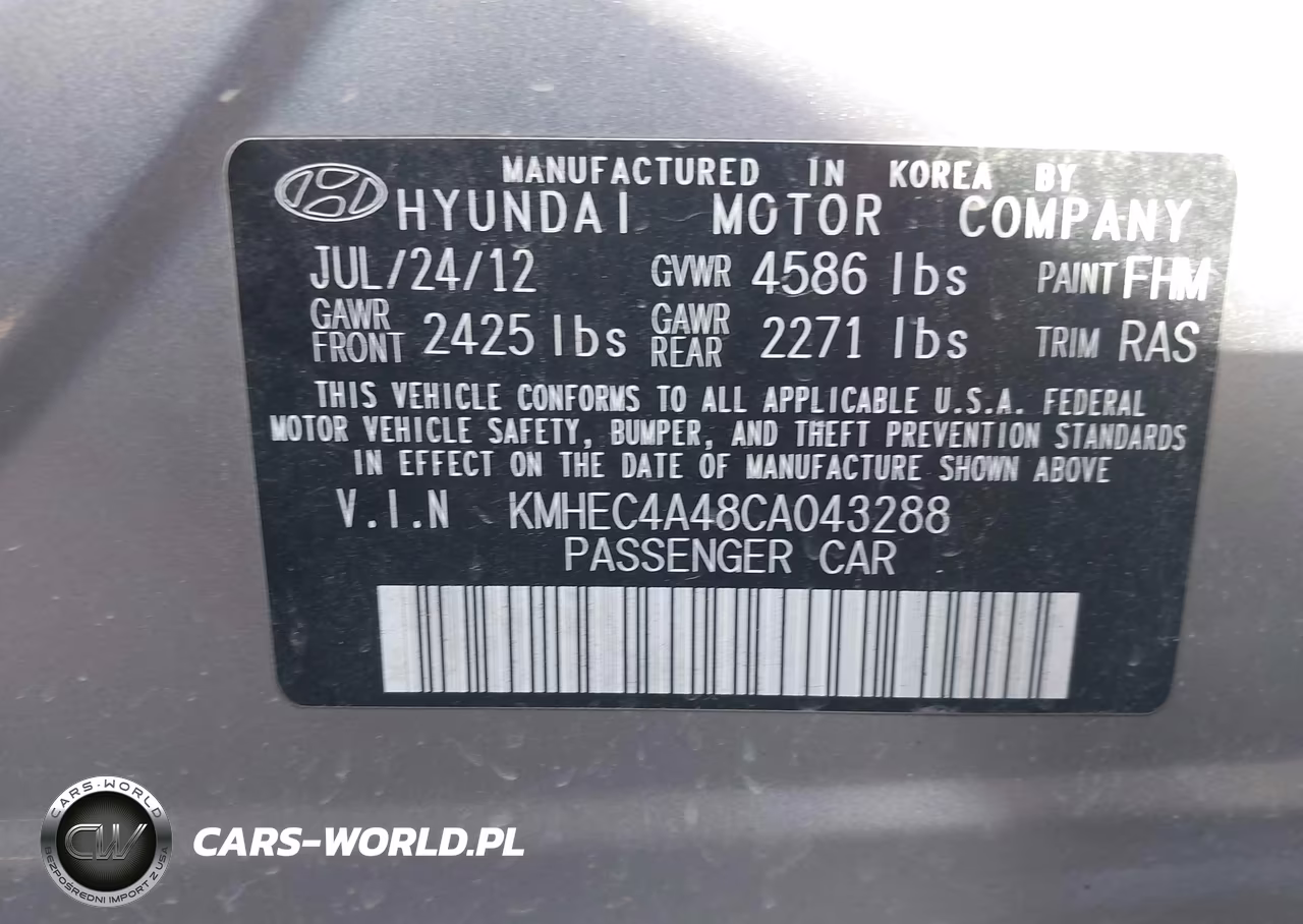 2012 Hyundai Sonata Hybrid VIN:KMHEC4A48CA043288 - 9