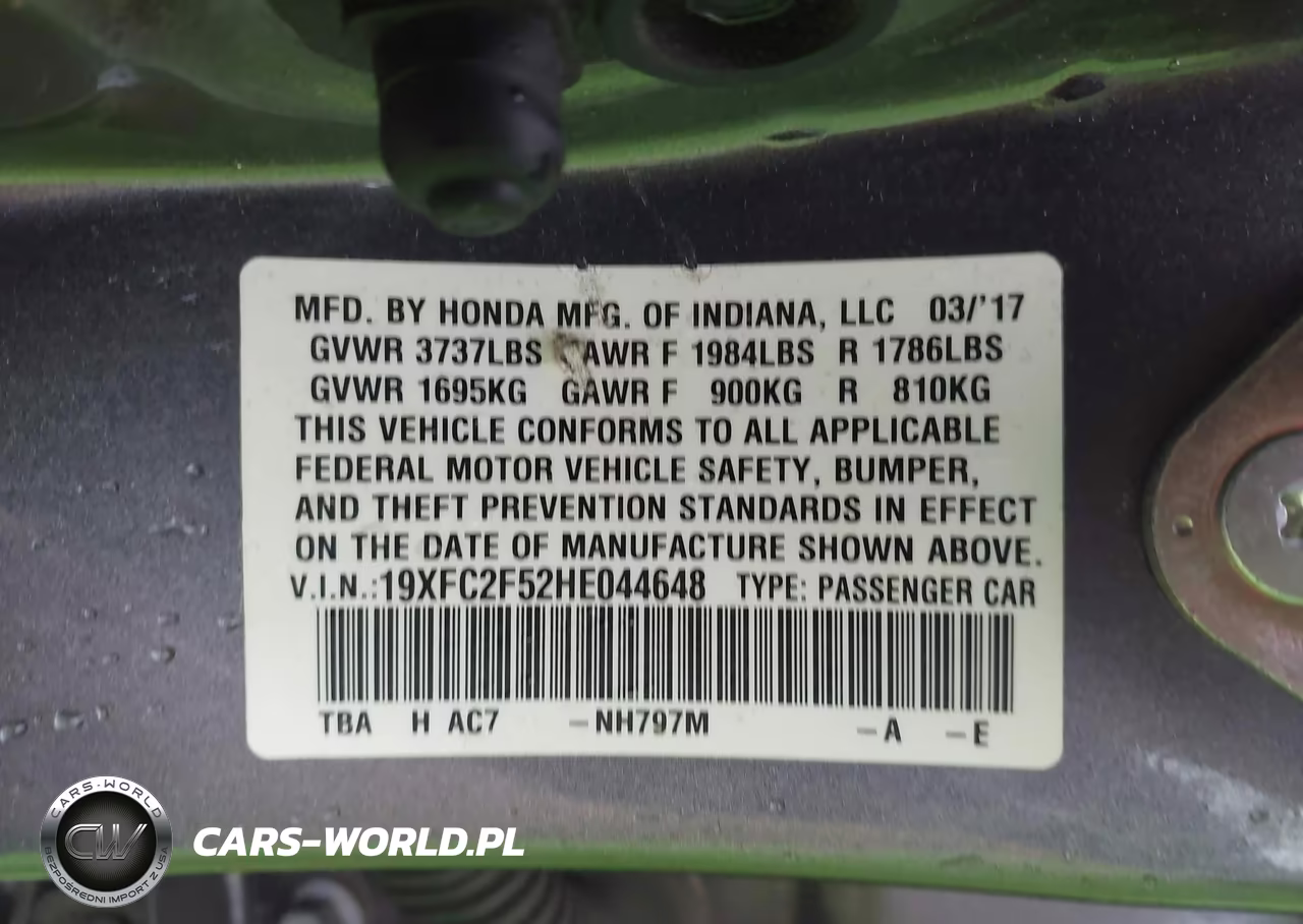 2017 Honda Civic Lx VIN:19XFC2F52HE044648 - 9