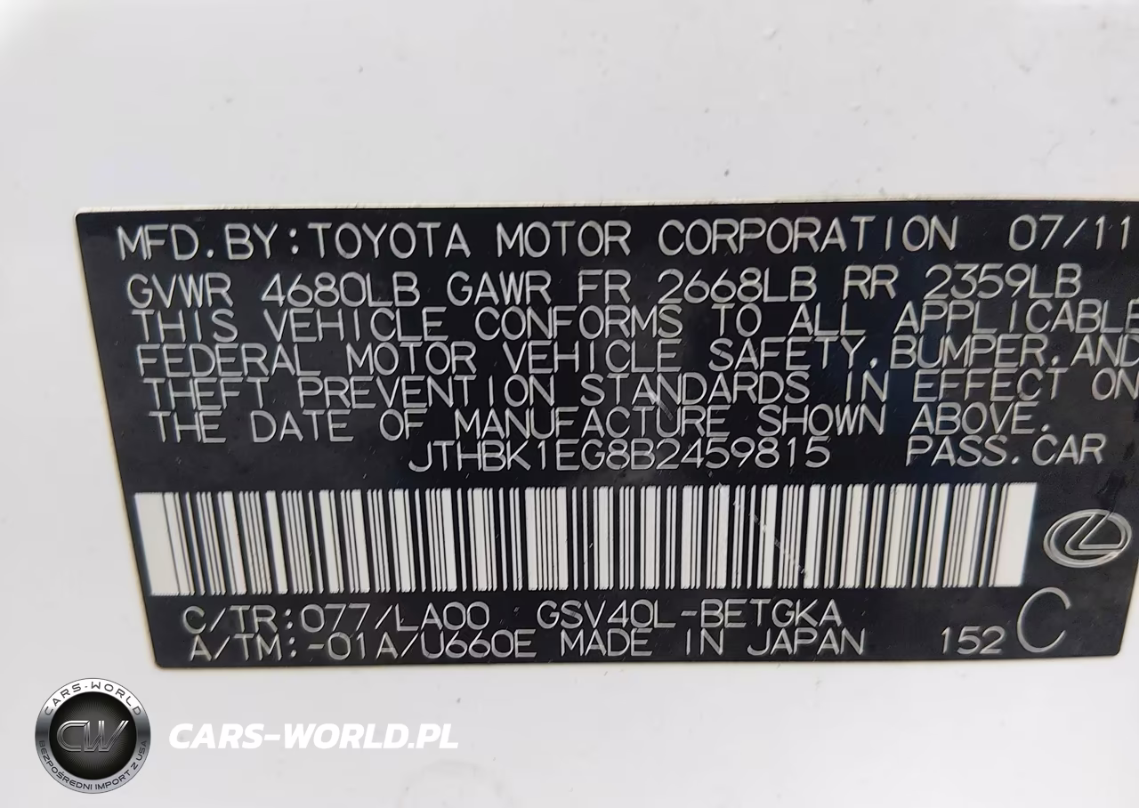 2011 Lexus Es 350 VIN:JTHBK1EG8B2459815 - 9
