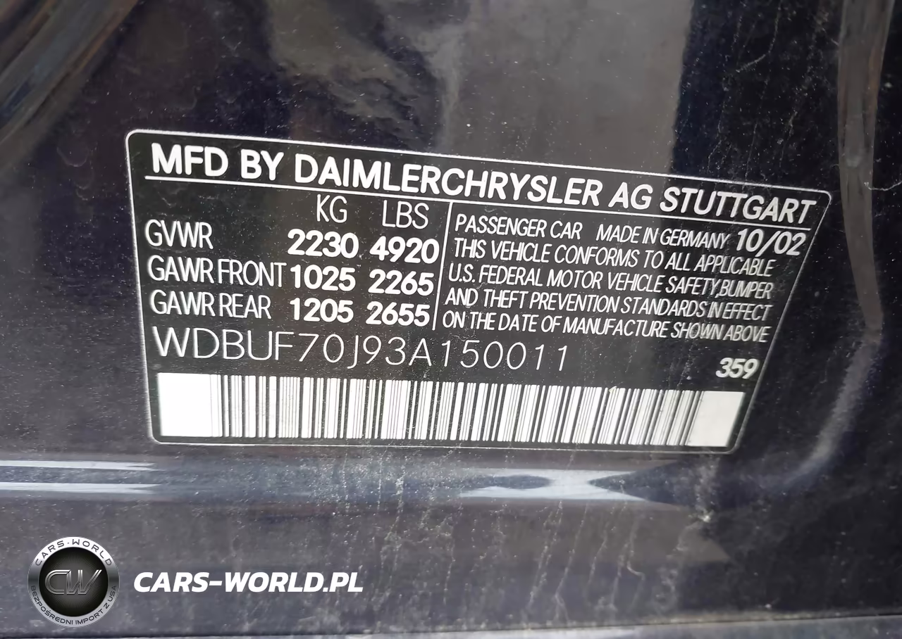 2003 Mercedes-Benz E 500 VIN:WDBUF70J93A150011 - 9