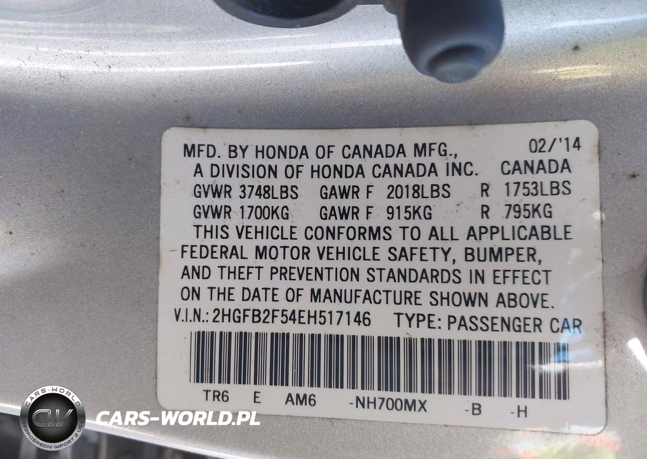 2014 Honda Civic Lx VIN:2HGFB2F54EH517146 - 9