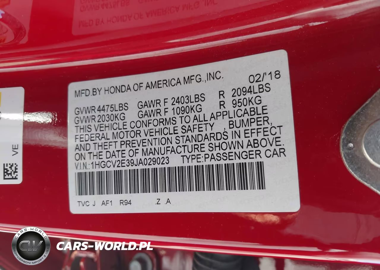 2018 Honda Accord Sport 2.0T VIN:1HGCV2E39JA029023 - 9