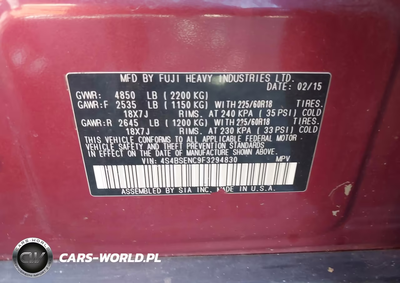 2015 Subaru Outback 3.6R Limited VIN:4S4BSENC9F3294830 - 9