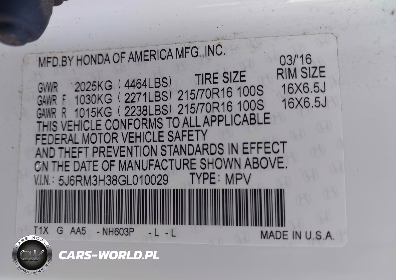 2016 Honda Cr-V Lx VIN:5J6RM3H38GL010029 - 9