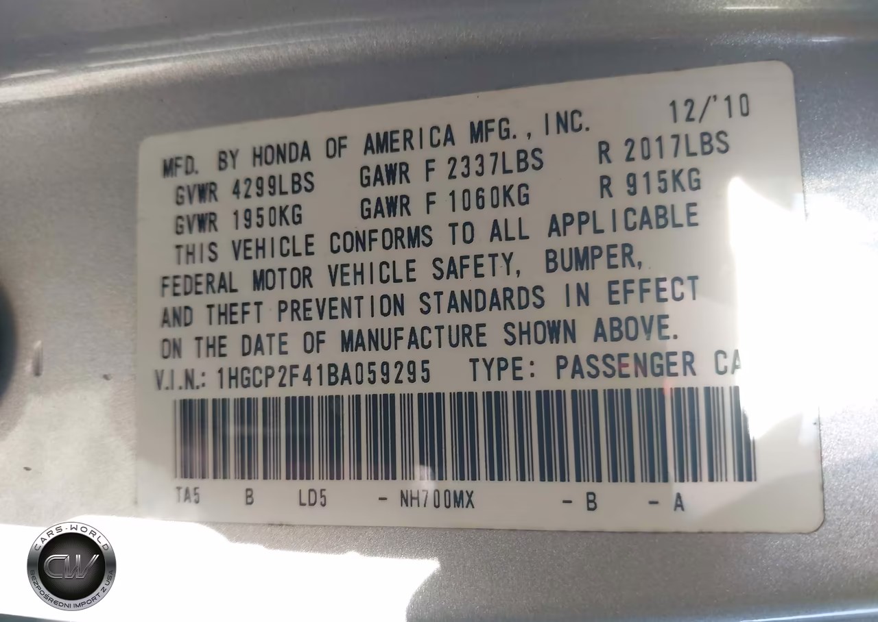 2011 Honda Accord 2.4 Lx-P VIN:1HGCP2F41BA059295 - 9