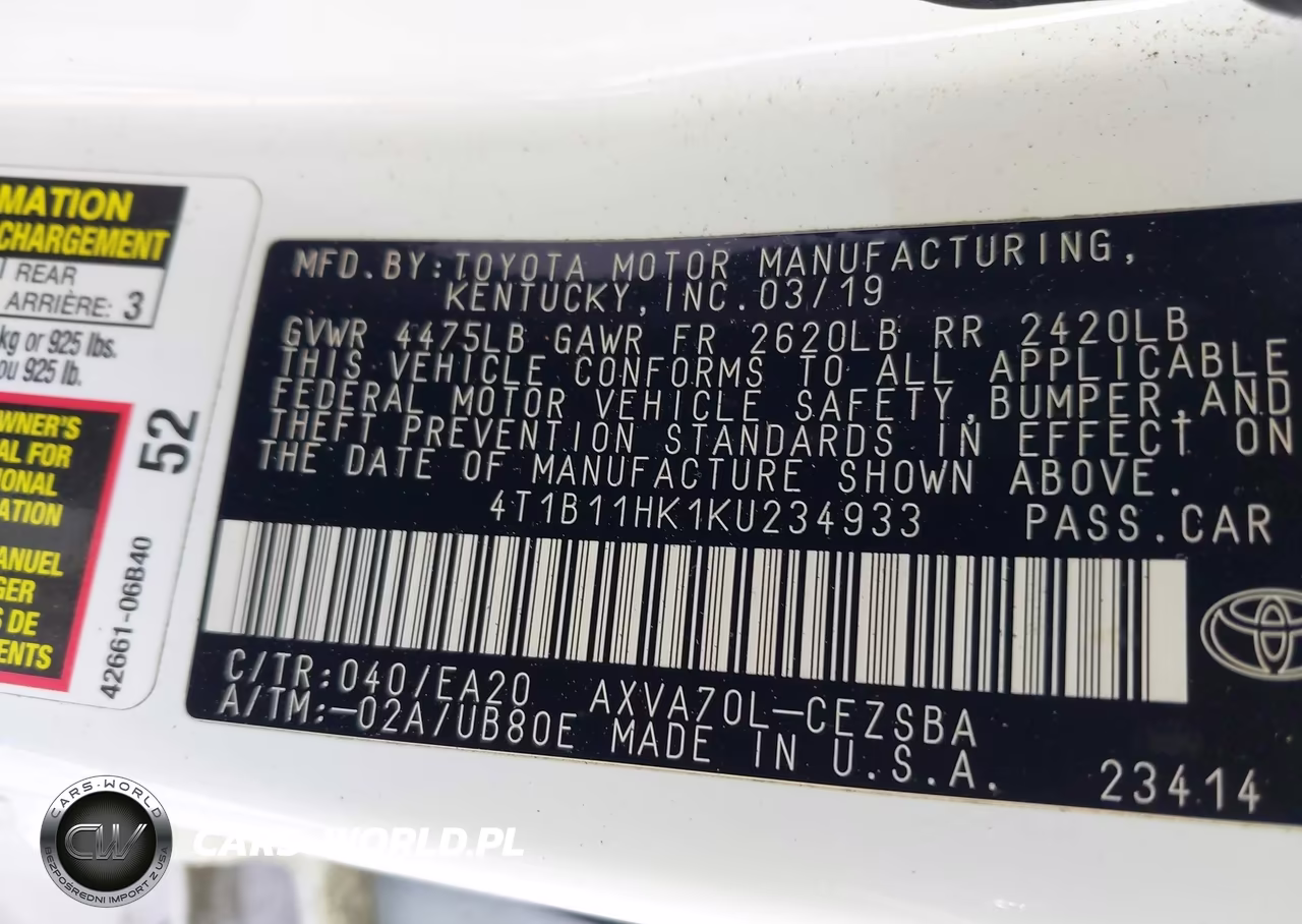 2019 Toyota Camry Se VIN:4T1B11HK1KU234933 - 9
