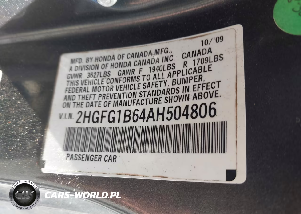 2010 Honda Civic Lx VIN:2HGFG1B64AH504806 - 9
