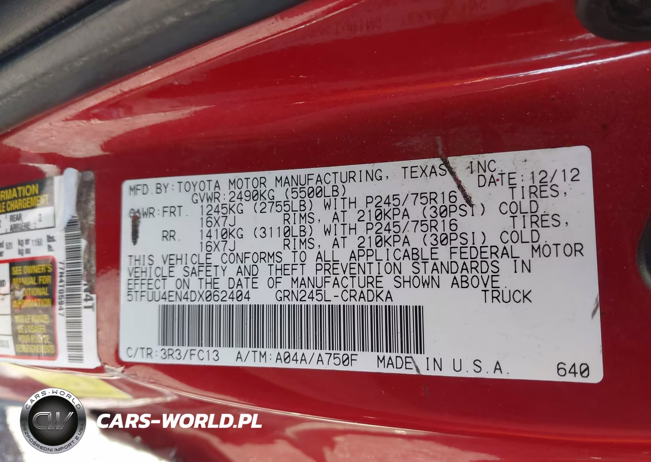 2013 Toyota Tacoma Base V6 VIN:5TFUU4EN4DX062404 - 9