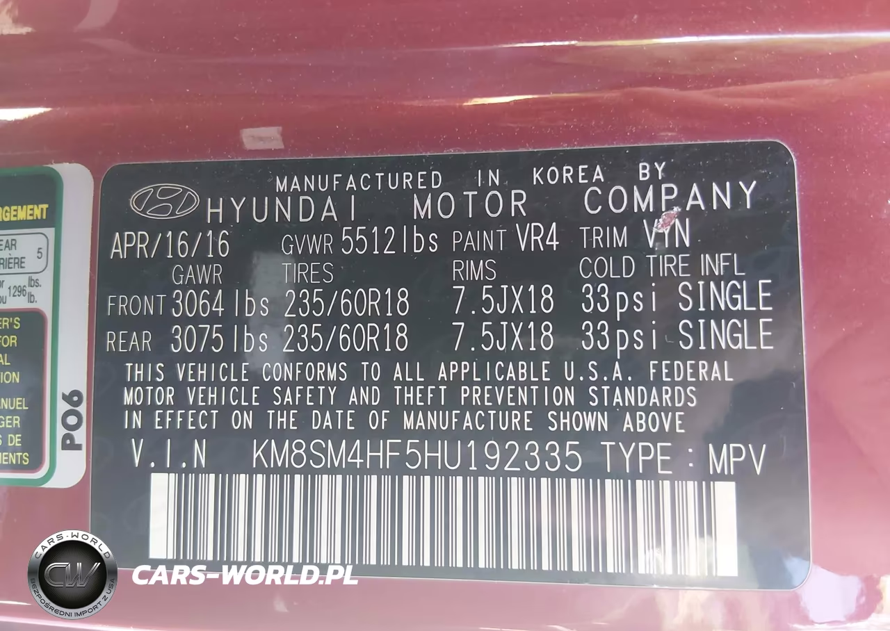 2017 Hyundai Santa Fe Se VIN:KM8SM4HF5HU192335 - 9