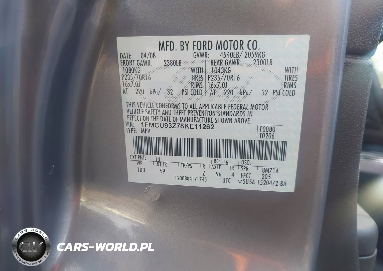 2008 Ford Escape Xlt VIN:1FMCU93Z78KE11262 - 9