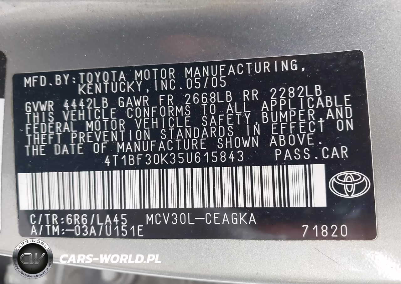 2005 Toyota Camry Xle V6 VIN:4T1BF30K35U615843 - 9