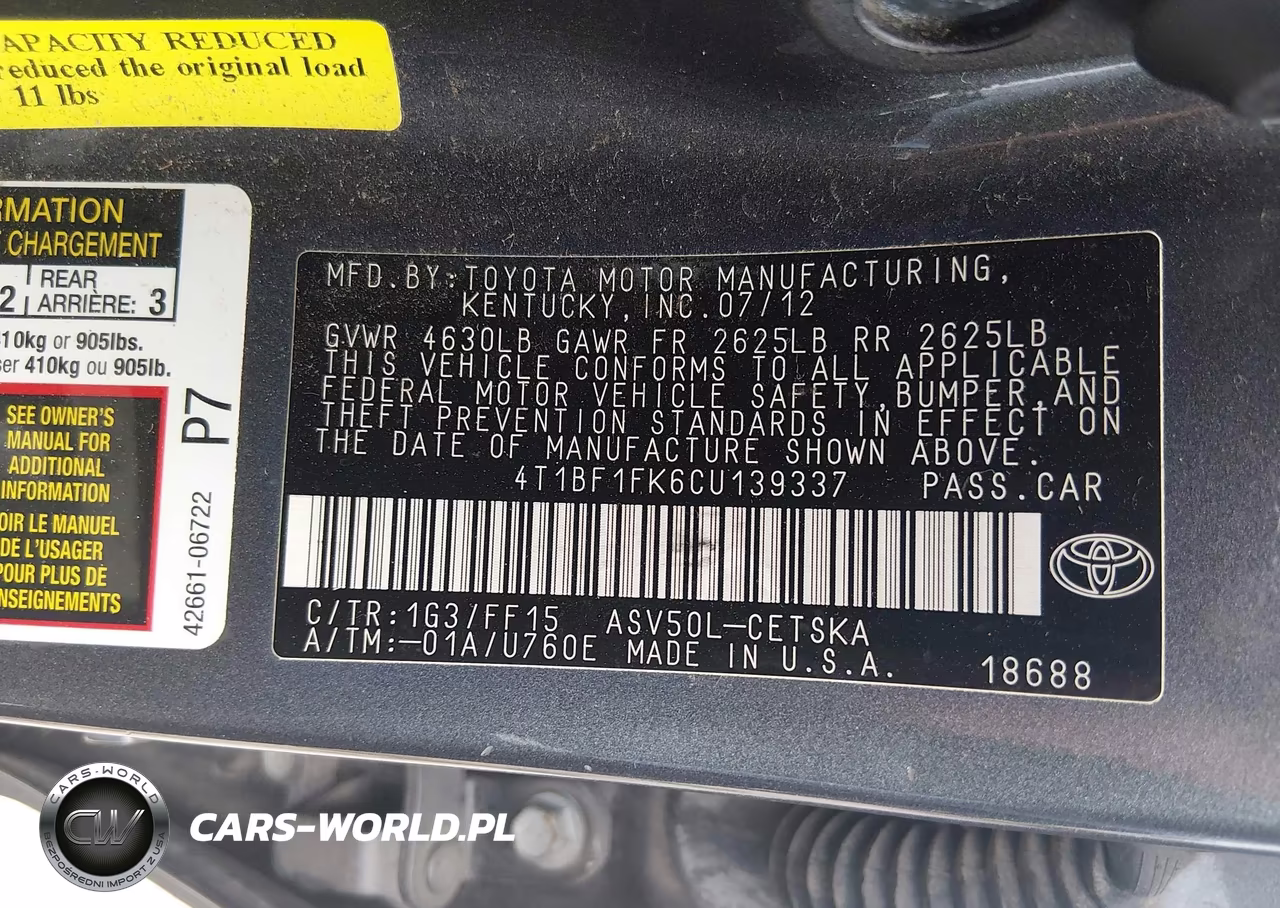 2012 Toyota Camry Se VIN:4T1BF1FK6CU139337 - 9