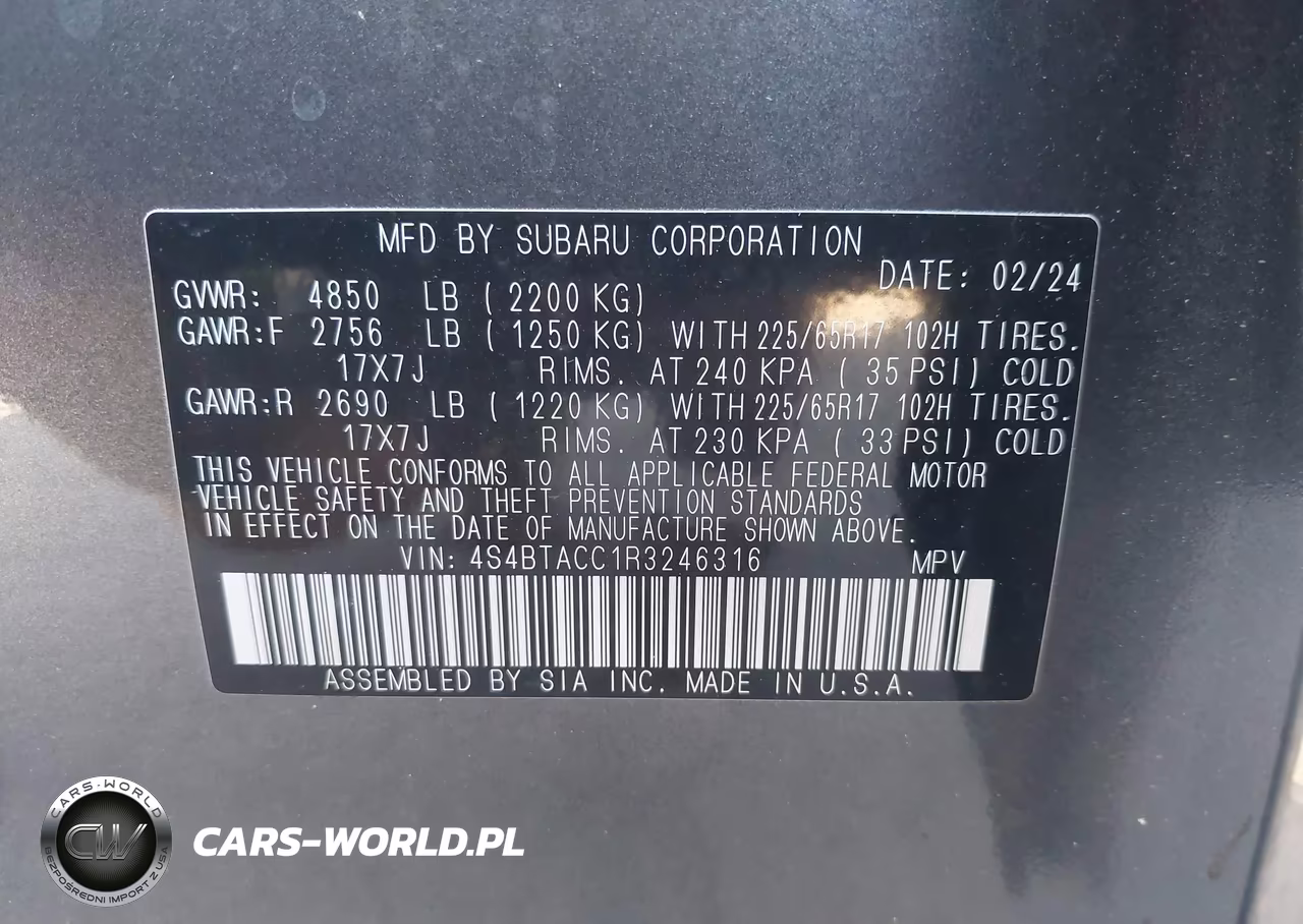 2024 Subaru Outback Premium VIN:4S4BTACC1R3246316 - 9