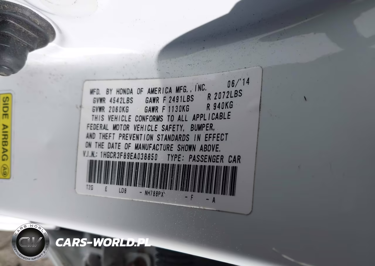 2014 Honda Accord Ex-L V-6 VIN:1HGCR3F89EA038850 - 9