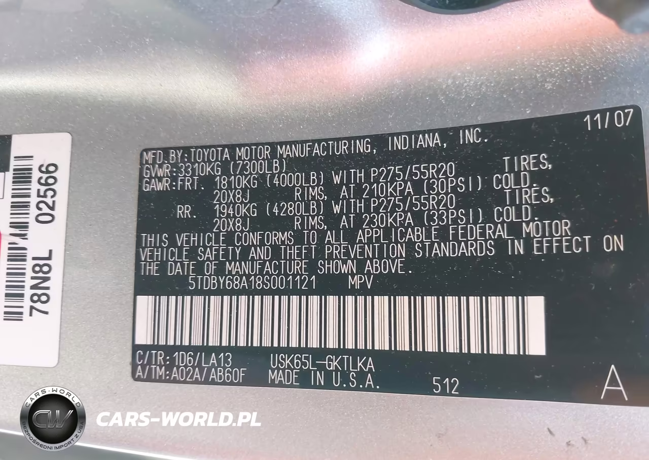 2008 Toyota Sequoia Limited 5.7L V8 VIN:5TDBY68A18S001121 - 9