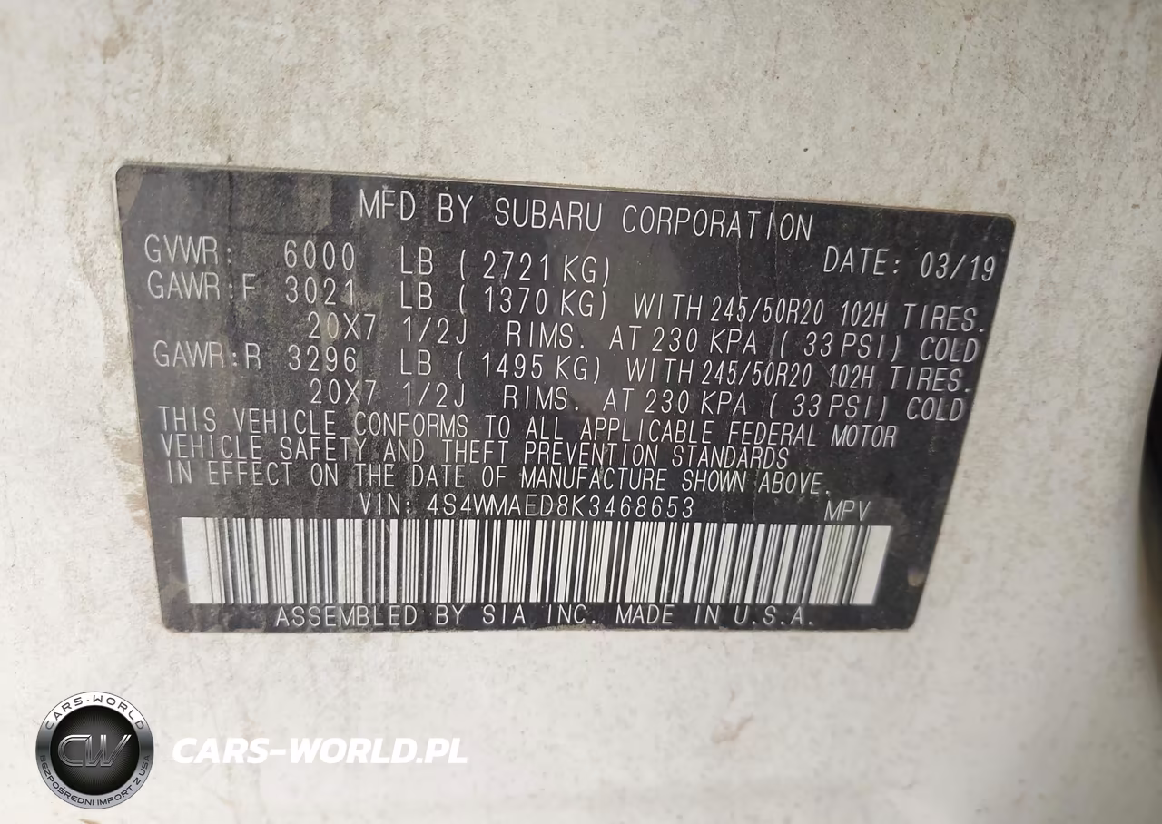 2019 Subaru Ascent Premium VIN:4S4WMAED8K3468653 - 9