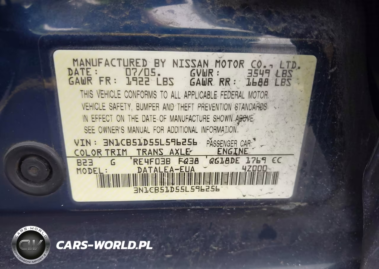2005 Nissan Sentra 1.8S VIN:3N1CB51D55L596256 - 9