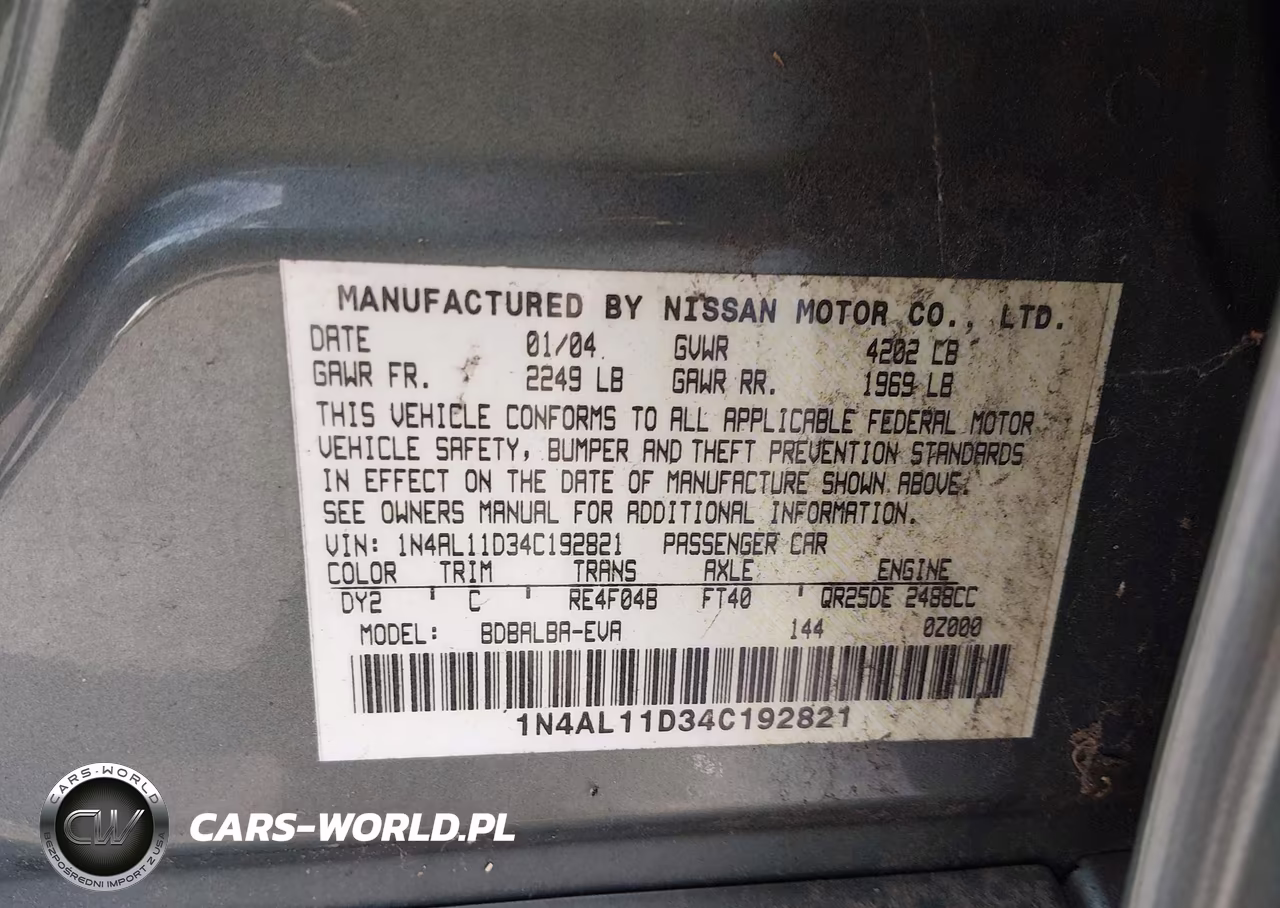 2004 Nissan Altima 2.5 S VIN:1N4AL11D34C192821 - 9