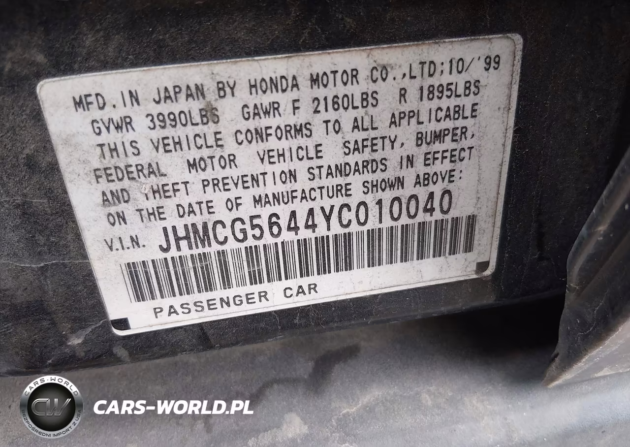 2000 Honda Accord 2.3 Lx VIN:JHMCG5644YC010040 - 9
