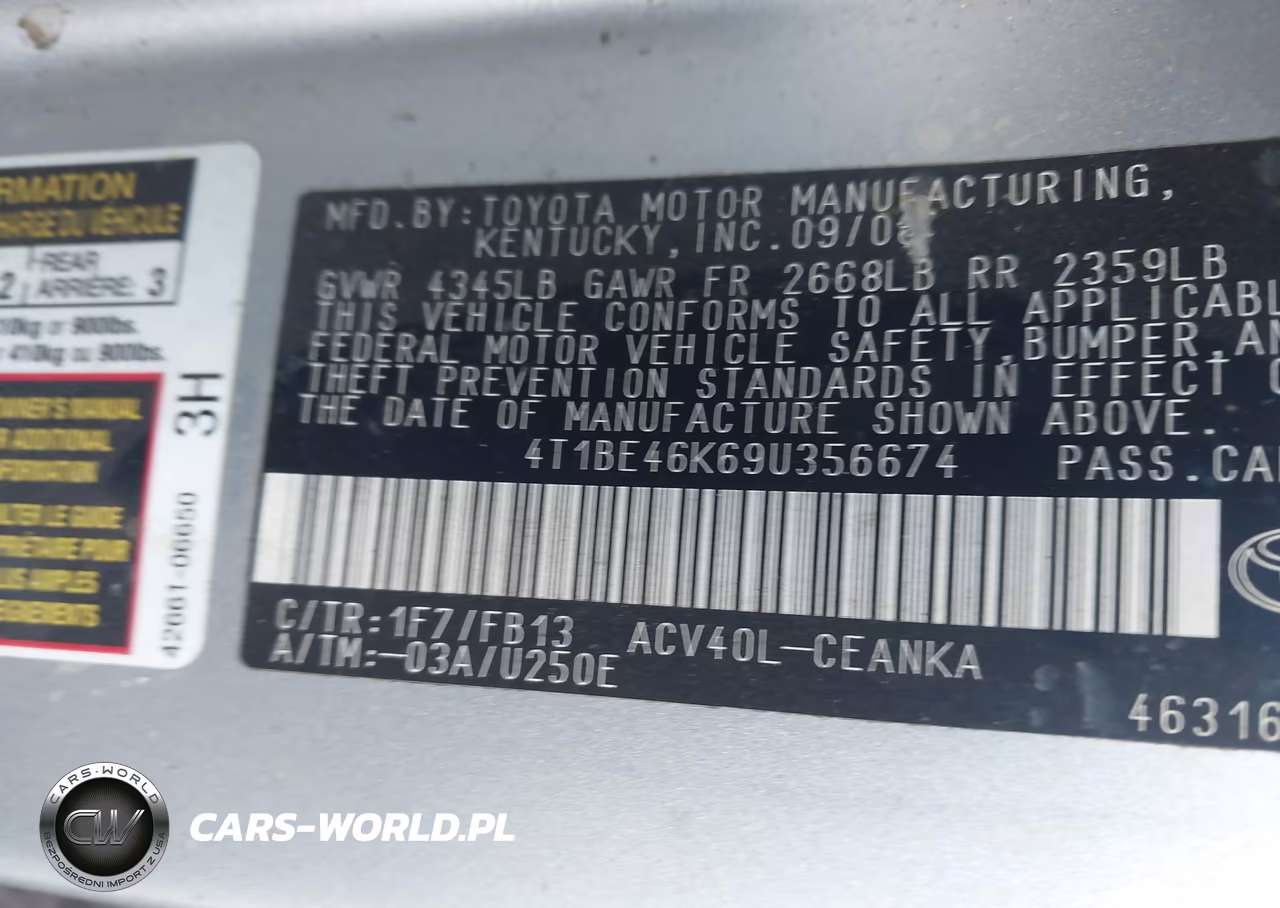 2009 Toyota Camry Le VIN:4T1BE46K69U356674 - 9