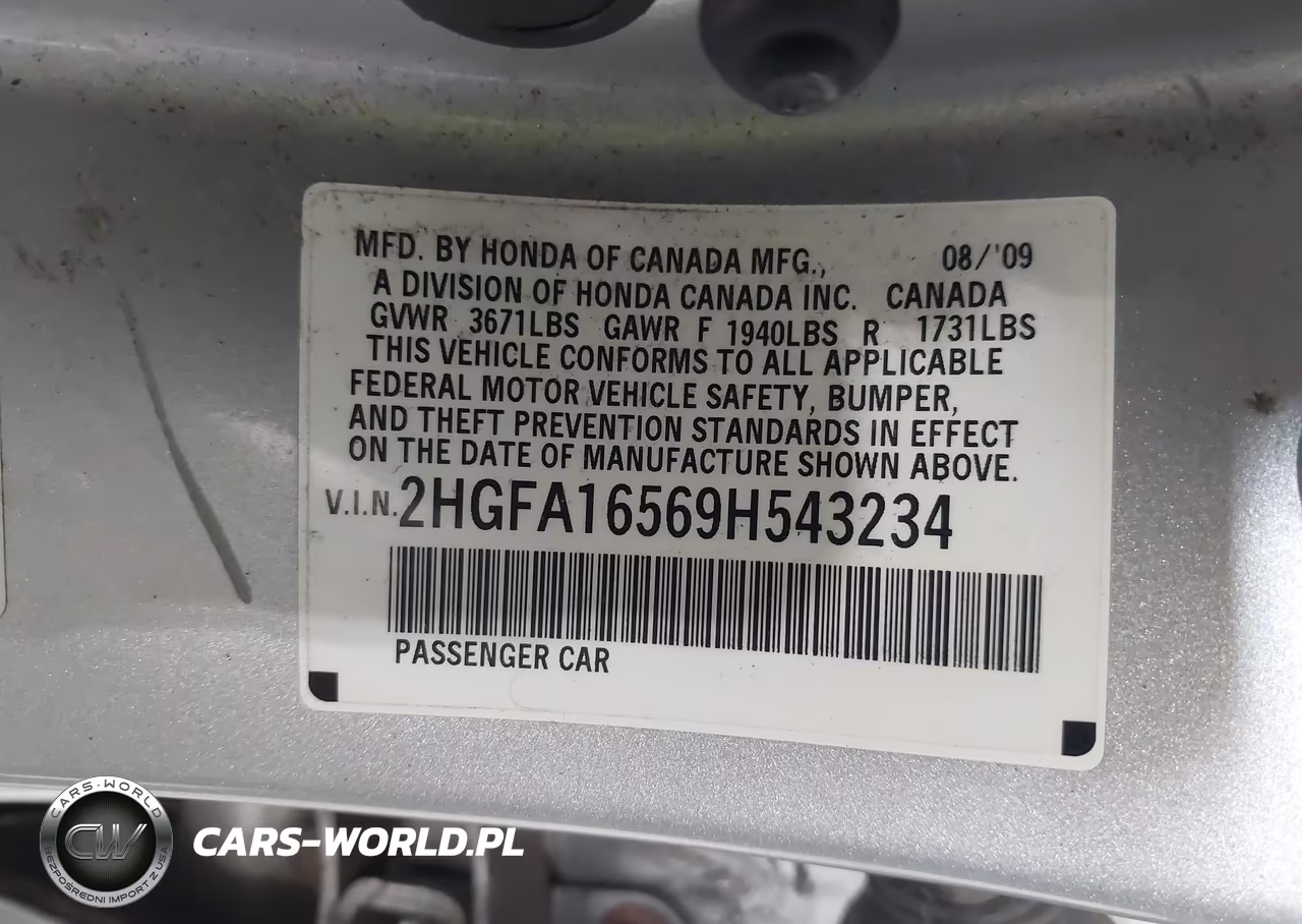 2009 Honda Civic Lx VIN:2HGFA16569H543234 - 9