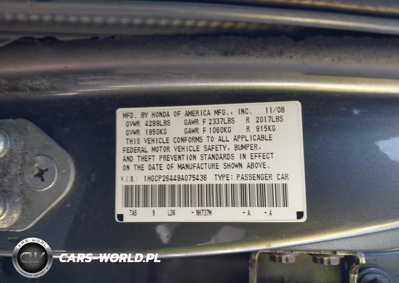 2009 Honda Accord 2.4 Lx-P VIN:1HGCP26449A075436 - 9
