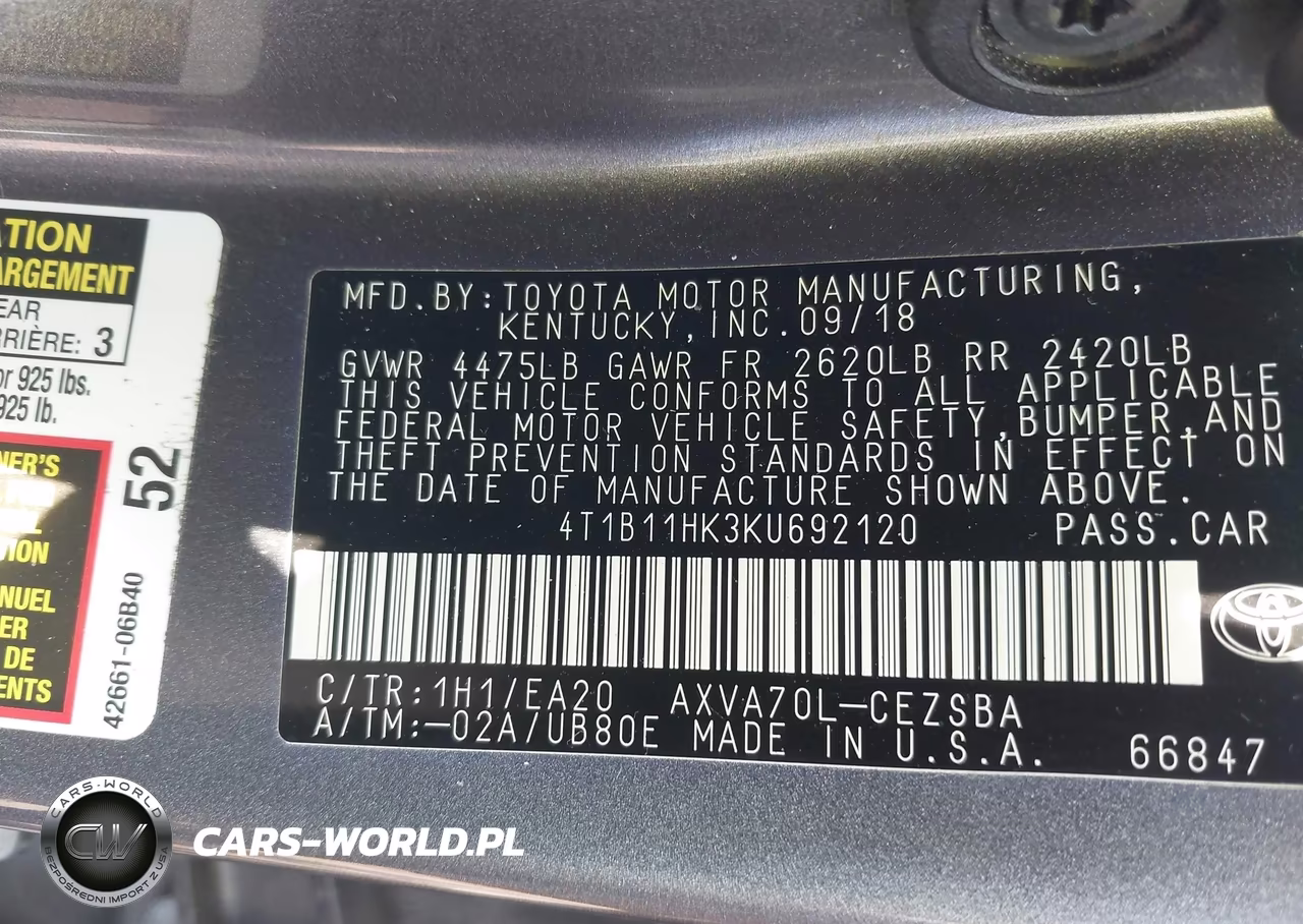 2019 Toyota Camry Se VIN:4T1B11HK3KU692120 - 9