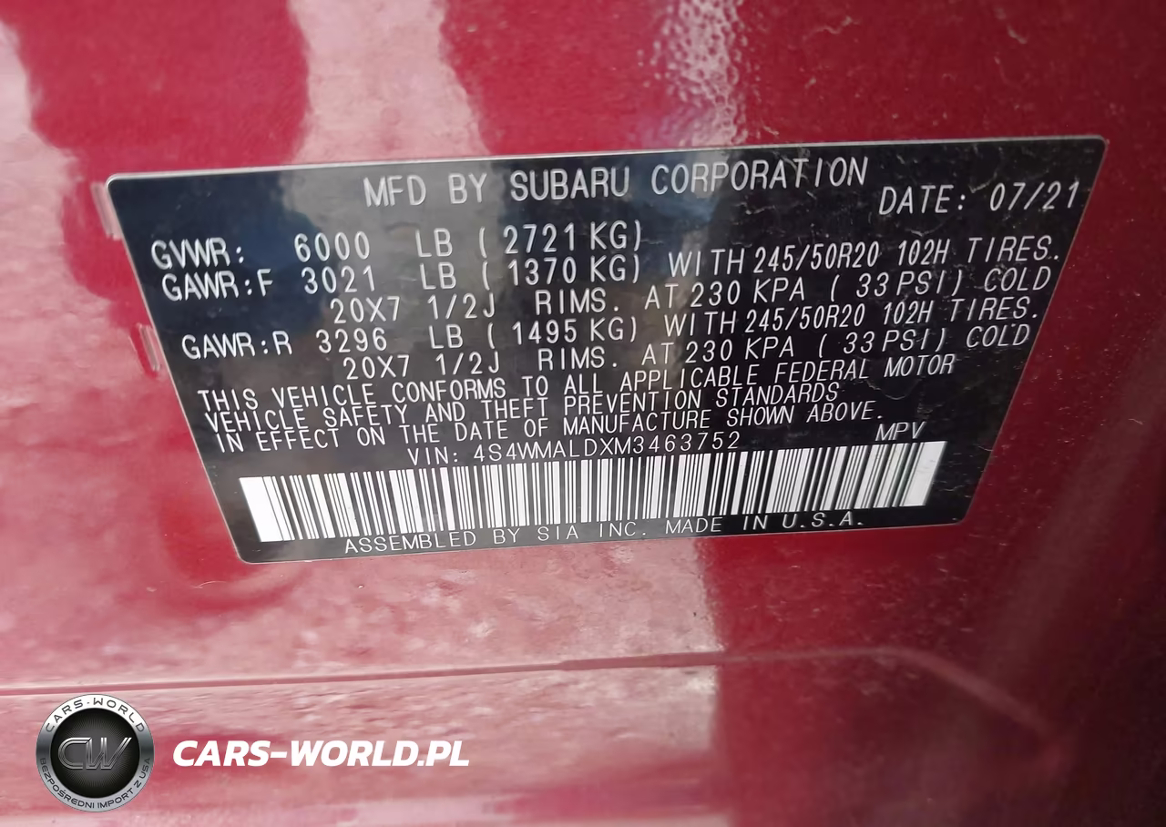 2021 Subaru Ascent Limited VIN:4S4WMALDXM3463752 - 9