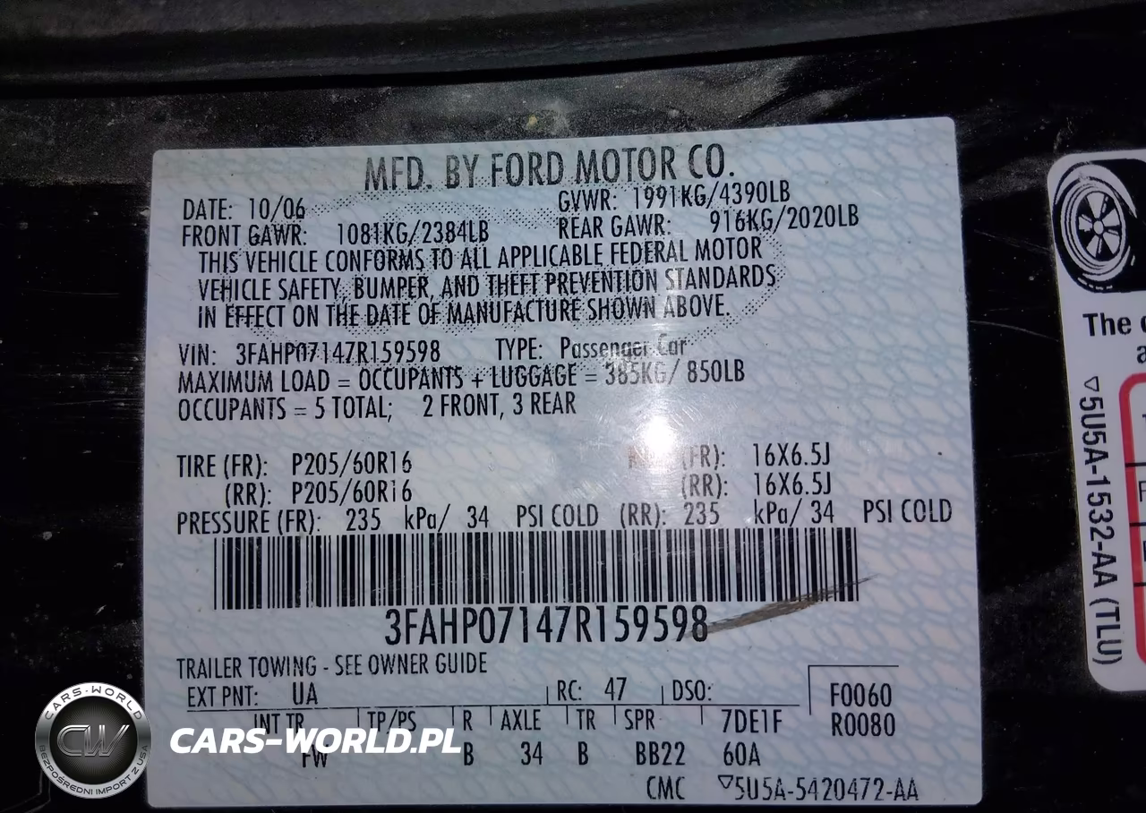 2007 Ford Fusion Se VIN:3FAHP07147R159598 - 9
