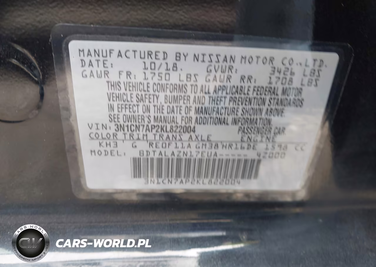 2019 Nissan Versa 1.6 S+ VIN:3N1CN7AP2KL822004 - 9