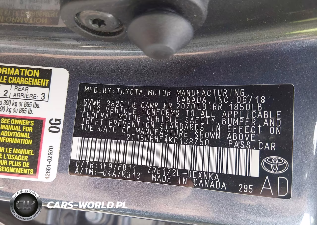 2019 Toyota Corolla Le VIN:2T1BURHE4KC138750 - 9