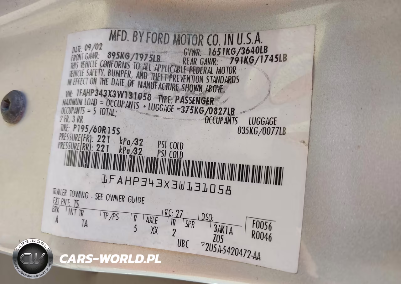 2003 Ford Focus Se VIN:1FAHP343X3W131058 - 9