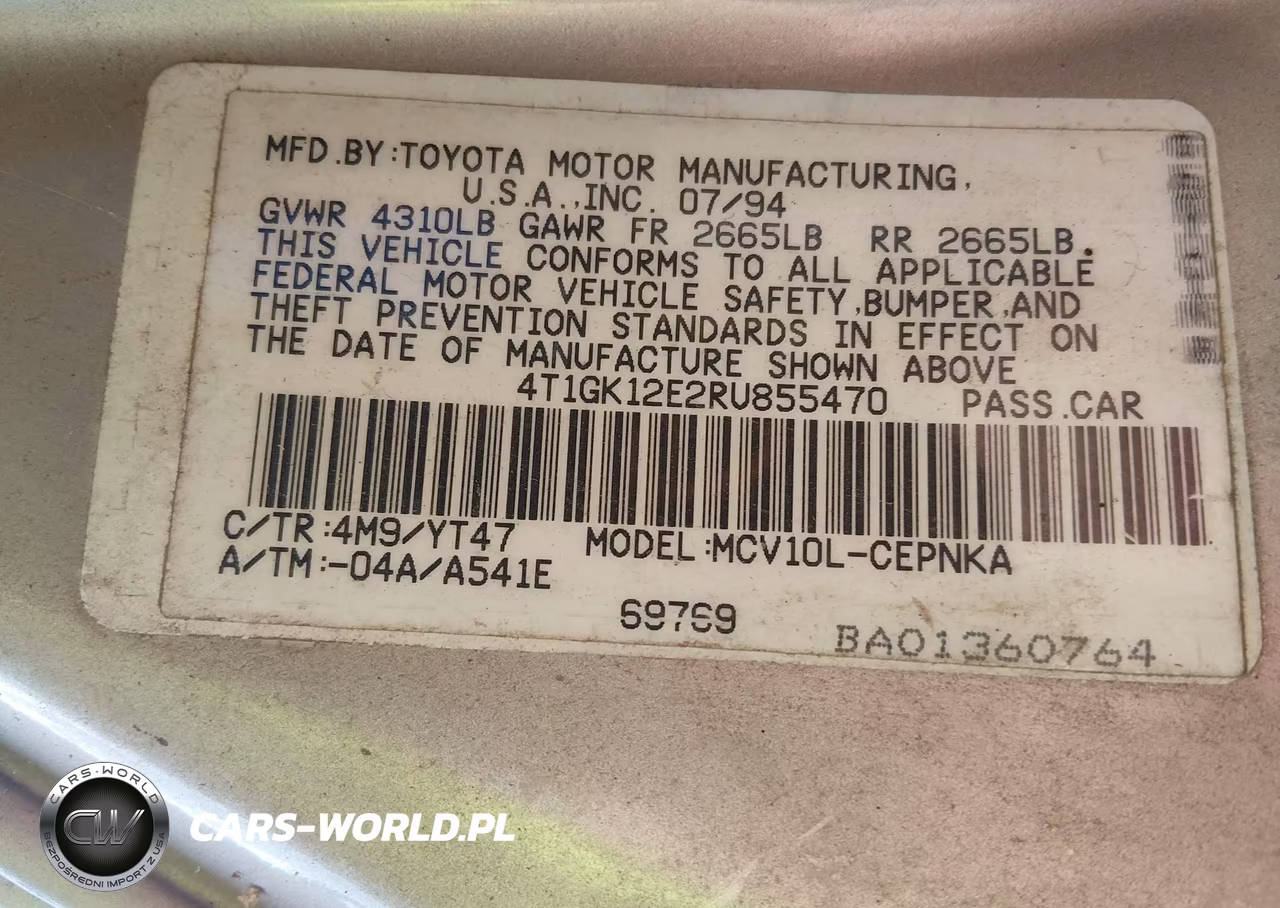 1994 Toyota Camry Le VIN:4T1GK12E2RU855470 - 9