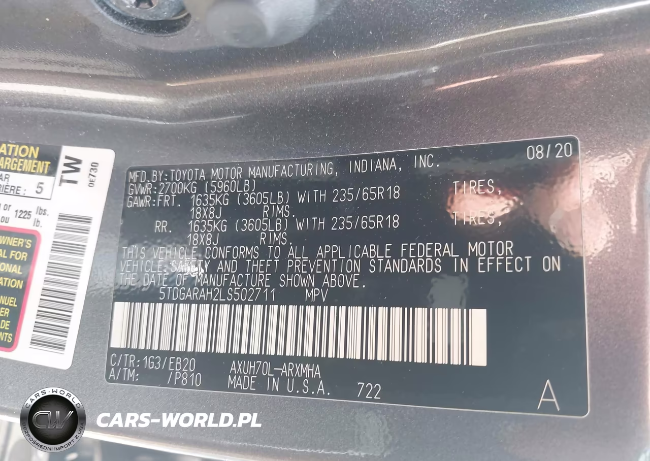 2020 Toyota Highlander Hybrid Xle VIN:5TDGARAH2LS502711 - 9