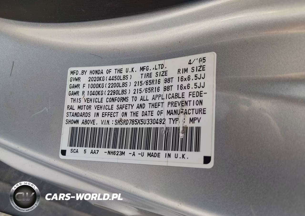 2005 Honda Cr-V Lx VIN:SHSRD785X5U330492 - 9
