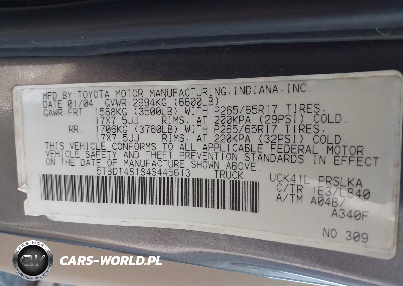 2004 Toyota Tundra Limited V8 VIN:5TBDT48184S445613 - 9