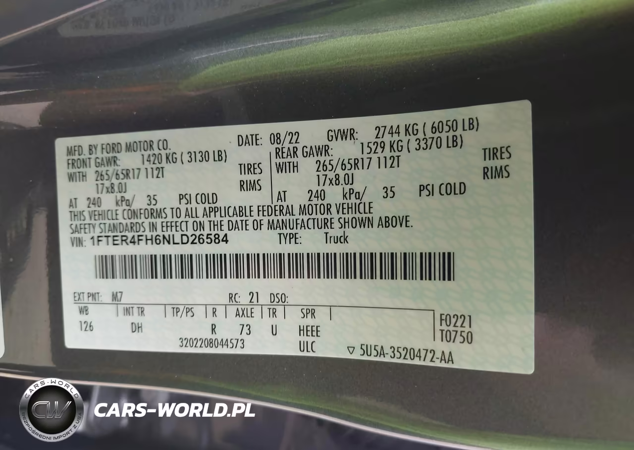 2022 Ford Ranger Lariat VIN:1FTER4FH6NLD26584 - 9