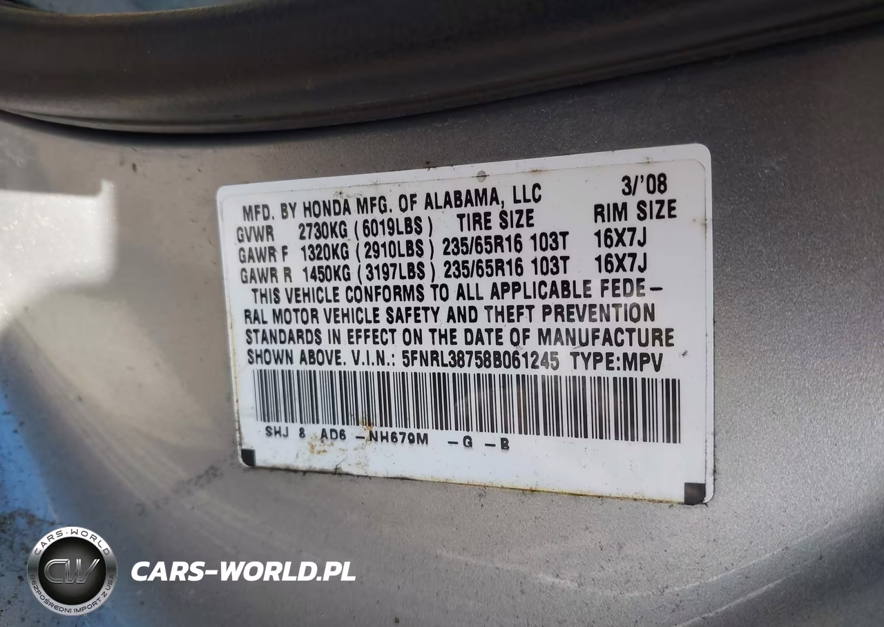 2008 Honda Odyssey Ex-L VIN:5FNRL38758B061245 - 9