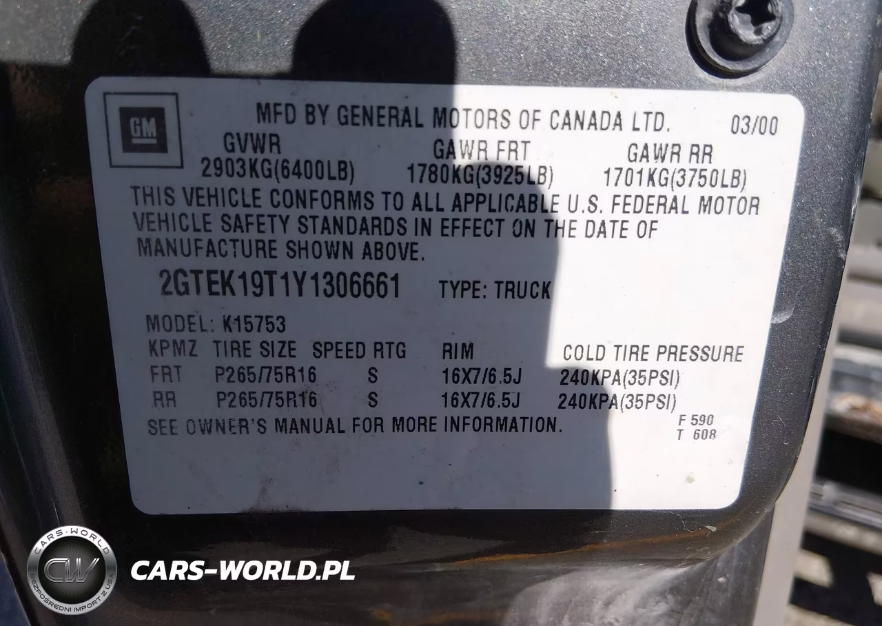 2000 GMC Sierra 1500 Sle VIN:2GTEK19T1Y1306661 - 9
