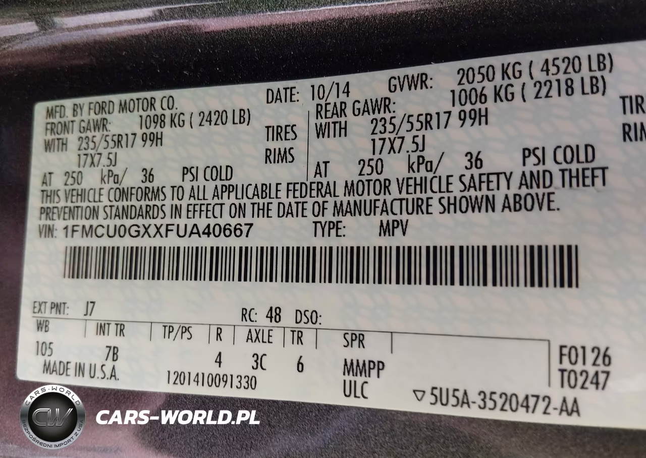 2015 Ford Escape Se VIN:1FMCU0GXXFUA40667 - 9