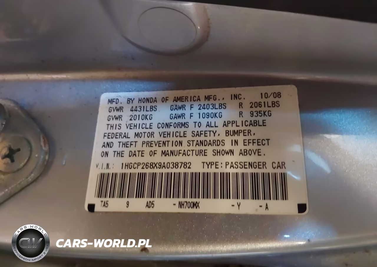 2009 Honda Accord 2.4 Ex-L VIN:1HGCP268X9A038782 - 9