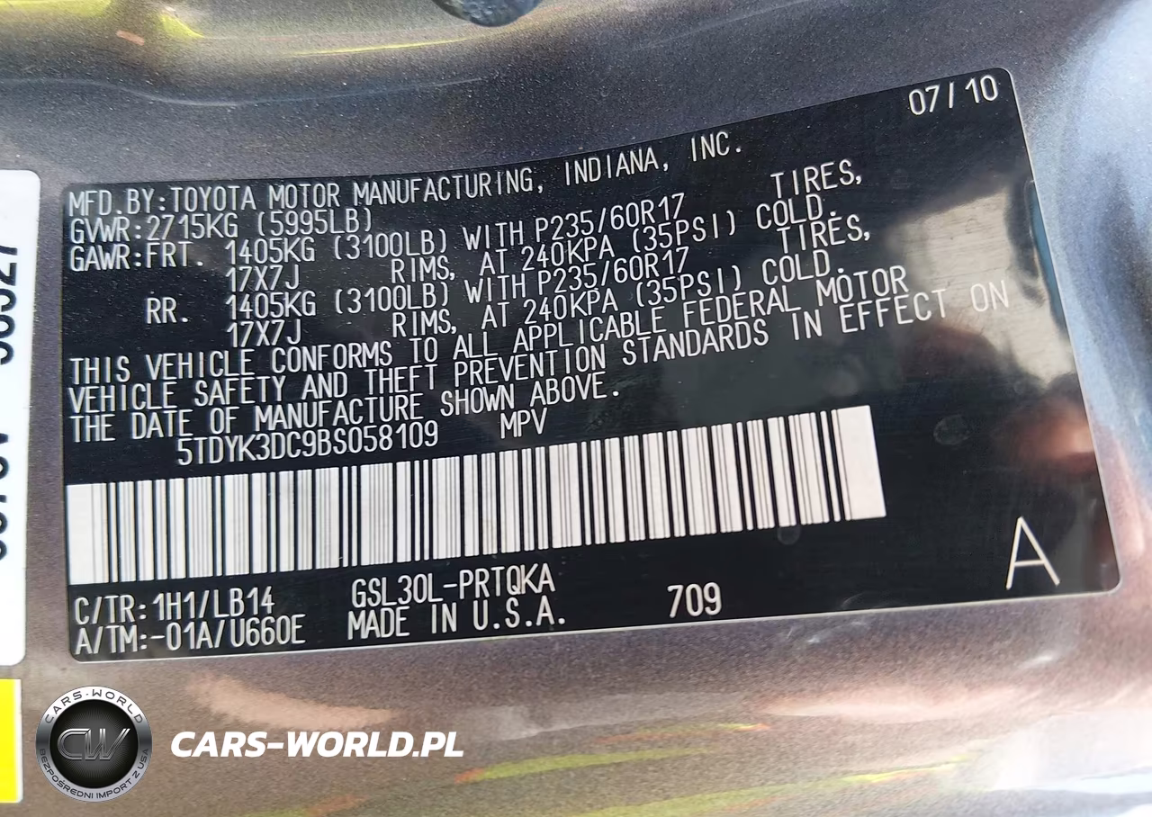 2011 Toyota Sienna Xle V6 VIN:5TDYK3DC9BS058109 - 9