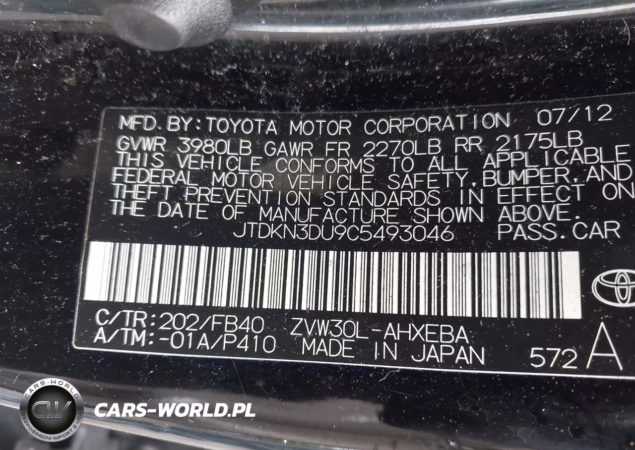 2012 Toyota Prius Three VIN:JTDKN3DU9C5493046 - 9