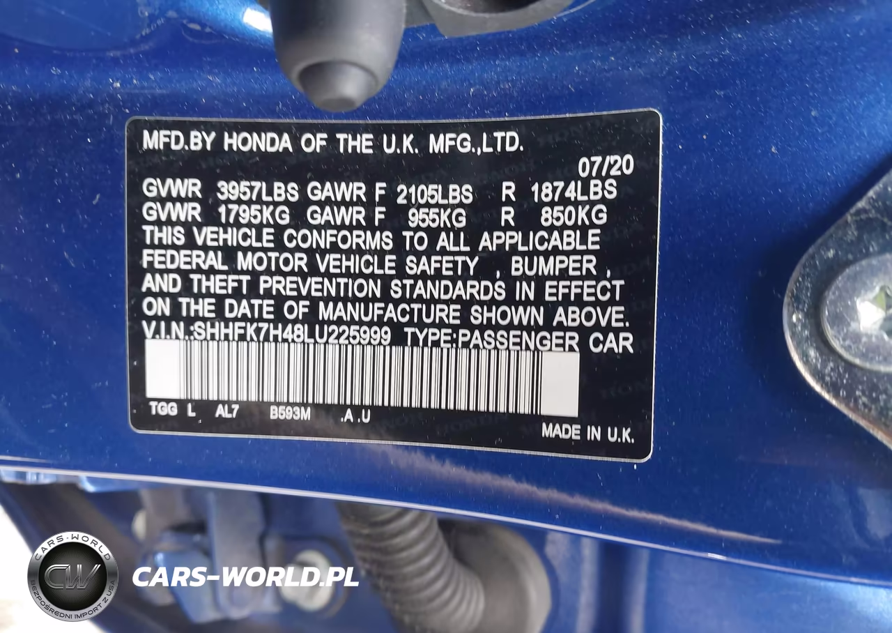 2020 Honda Civic Sport VIN:SHHFK7H48LU225999 - 9