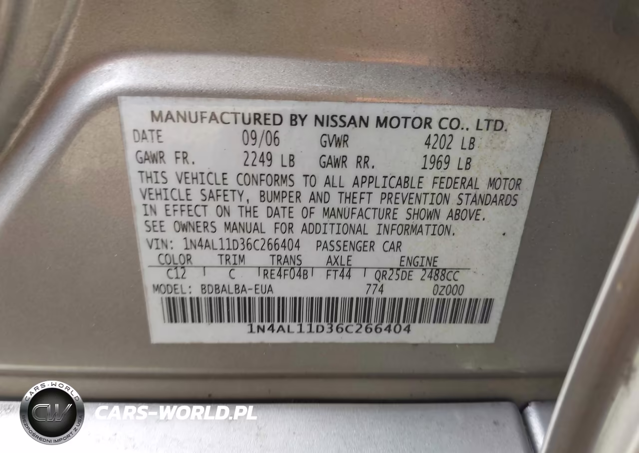 2006 Nissan Altima 2.5 S VIN:1N4AL11D36C266404 - 9