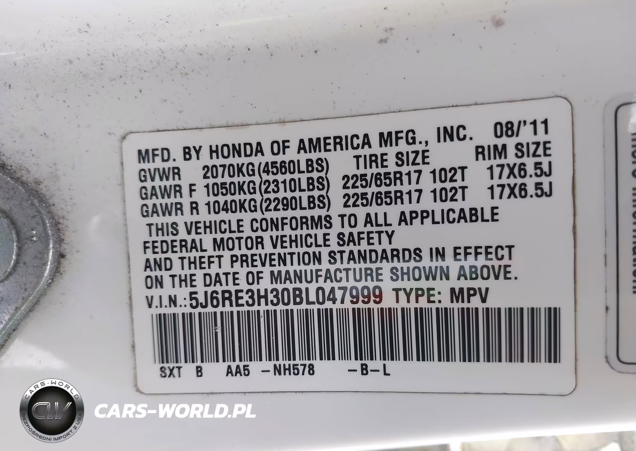 2011 Honda Cr-V Lx VIN:5J6RE3H30BL047999 - 9
